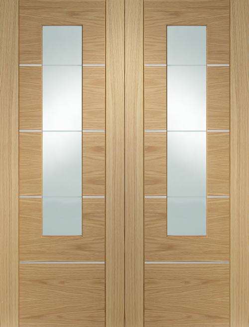 Image for Internal Oak Pre-finished Portici Pair with Clear Glass - 1981 x 1168 x 40mm ( 46
